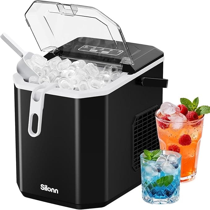Silonn Ice Maker Countertop, Portable with Carry Handle, Self-Cleaning, 9 Cubes in 6 Mins, 26 lbs per Day