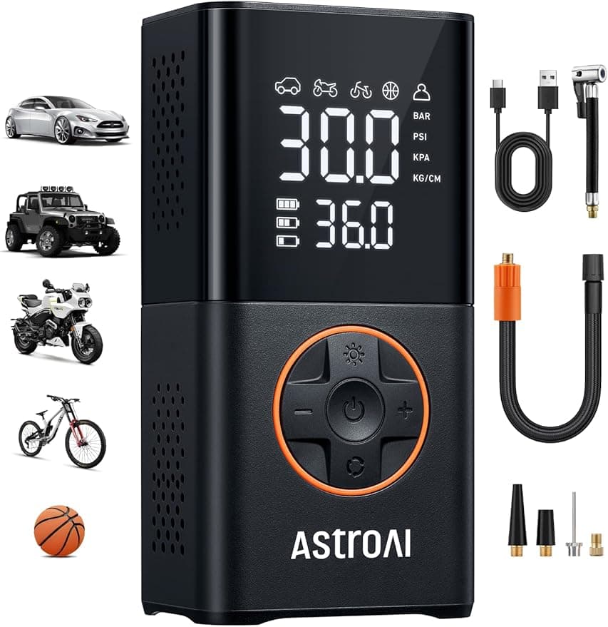 AstroAI L7 Tire Inflator Portable Air Compressor Cordless Mini Bike Pump with Digital Dual Values Display, 150 PSI