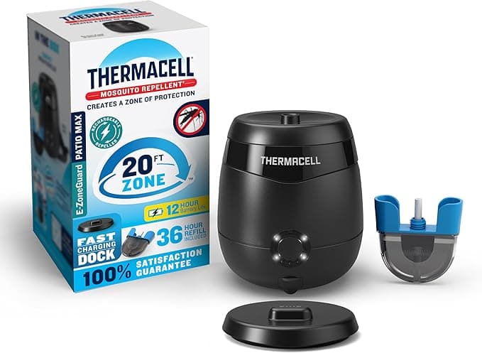 Thermacell E-ZoneGuard Patio Max Rechargeable Mosquito Repeller with 20-Foot Zone; 12-Hr Battery; 36-Hr Refill; Fast Charging Dock