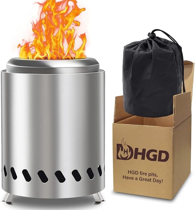 HGD Tabletop Fire Pit — Smokeless Mini Firepit with Carry Bag, Wood or Pellet Fuel, Stainless Steel