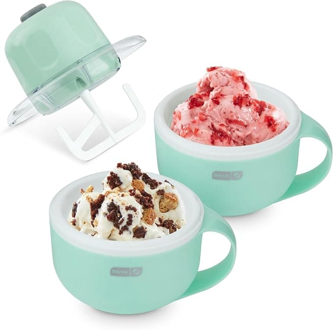 Dash My Mug Ice Cream Maker - Single Serving of Gelato, Frozen Yogurt, Sorbet - 2 Freezable Bowls, Aqua