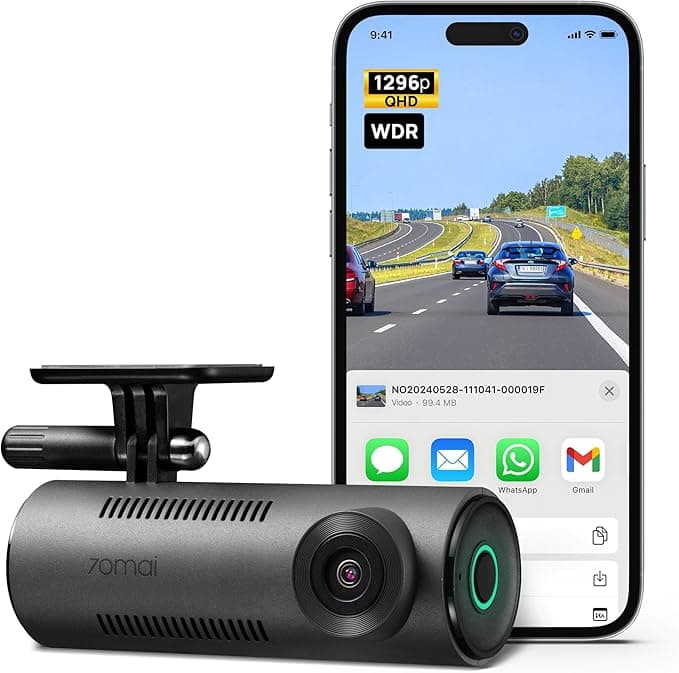 70mai Dash Cam M310, 1296P QHD Dash Camera for Cars, Built-in WiFi, 130-Degree Wide Angle, WDR, Night Vision, iOS/Android App, Loop Recording, Parking Monitor, Time-Lapse