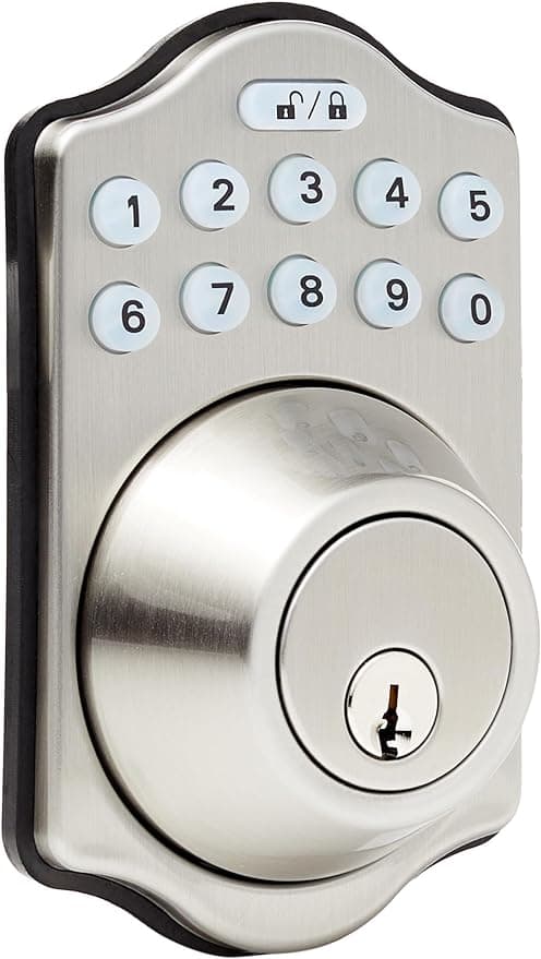 Amazon Basics Electronic Keypad Deadbolt Door Lock with Auto Lock, Customizable User Codes, One-time Codes, Touch-Control Keyless Entry