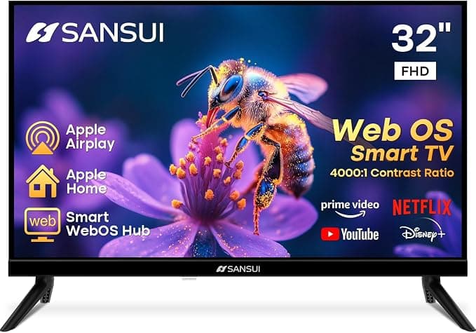 SANSUI 32" FHD Smart WebOS TV — Frameless Screen, Chromecast Built-in, Apple HomeKit