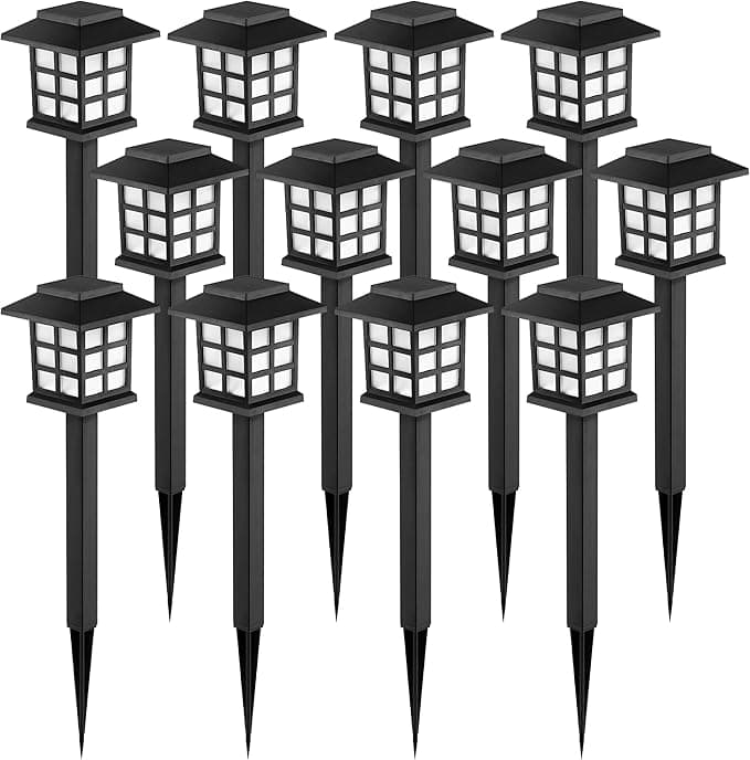 GIGALUMI Solar Outdoor Lights, 12 Pack LED Waterproof Solar Walkway Lights (10 Hours of Lighting) for Garden, Landscape, Path