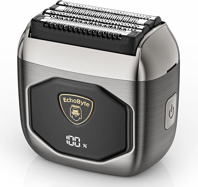 EchoByte Full Metal Electric Foil Shaver for Men: 4 Floating Blades, IPX7 Waterproof Wet & Dry Mini Razor, 120-Min Runtime USB-C Rechargeable, Quiet Travel Groomer with LED Display & Travel Lock