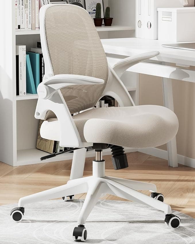 Hbada J1 Office Desk Chair with Flip-Up Armrests and Saddle Cushion, Ergonomic with S-Shaped Backrest, Swivel, Mesh
