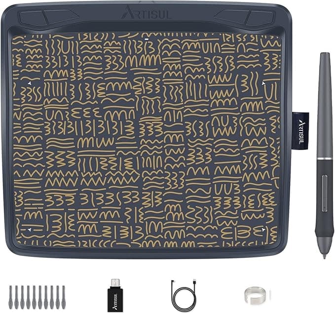 Drawing Tablet Artisul A801 Graphics Tablet 9 Inch Art Tablet with 8192 Pressure Battery-Free Pen, 4 Hot Keys, Compatible with Windows, macOS & Android Mobile, Perfect for OSU, Animation, Art Design