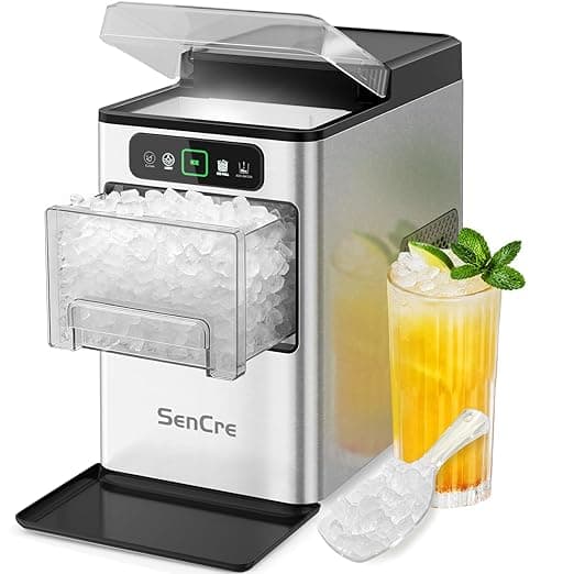 SenCre Nugget Ice Maker 40lbs/Day, Countertop Soft Chewable Ice, One-Click & Self-Cleaning, Crushed Pellet Ice Machine, Stainless Silver