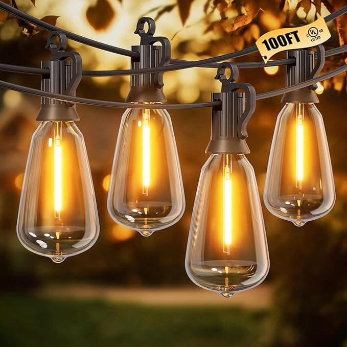 Brightown 100FT ST38 Outdoor String Lights — Waterproof Dimmable Connectable, Commercial Grade Wire, 32 Shatterproof Bulbs
