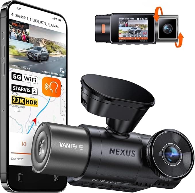 Vantrue N2X 2.7K Dash Cam Front and Inside, 5G WiFi Dual Dash Camera with HDR IR Night Vision, STARVIS 2, GPS, 24/7 Parking Mode, Voice Control, Support 512GB Max