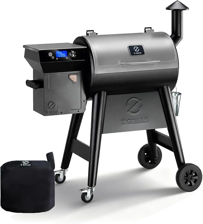Z GRILLS 450E Pellet Smoker Grill, Upgrade PID 3.0 Temperature Control (180-450 F), 459 SQ.IN Cooking Area, 8 in 1 BBQ Grill, Hopper Cleanout, Meat Probe, Rain Cover, for Backyard Camping