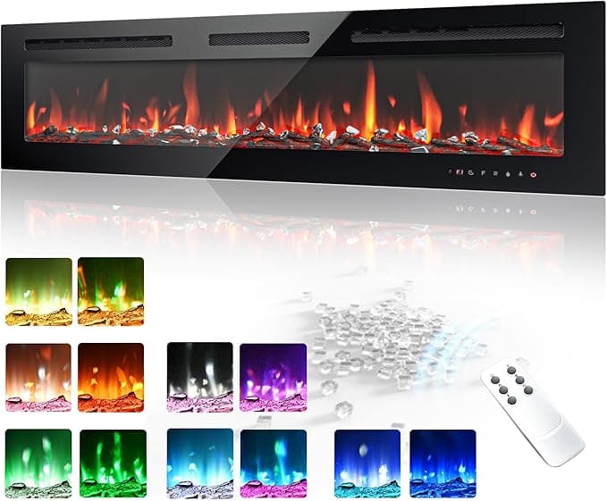 EUHOMY 60 Inch Electric Fireplace Wall Recessed and Wall Mounted with Adjustable Flame Color
