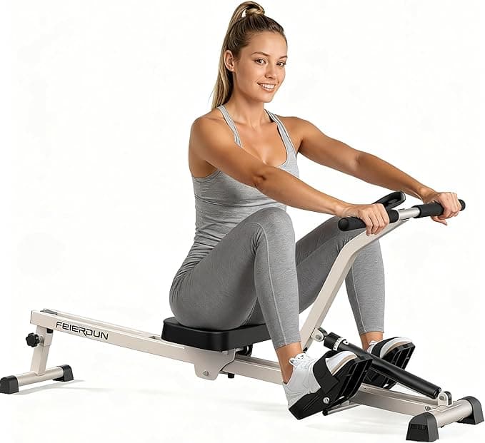 FEIERDUN Compact Hydraulic Rowing Machine with 12 Resistance Levels and Foldable Design