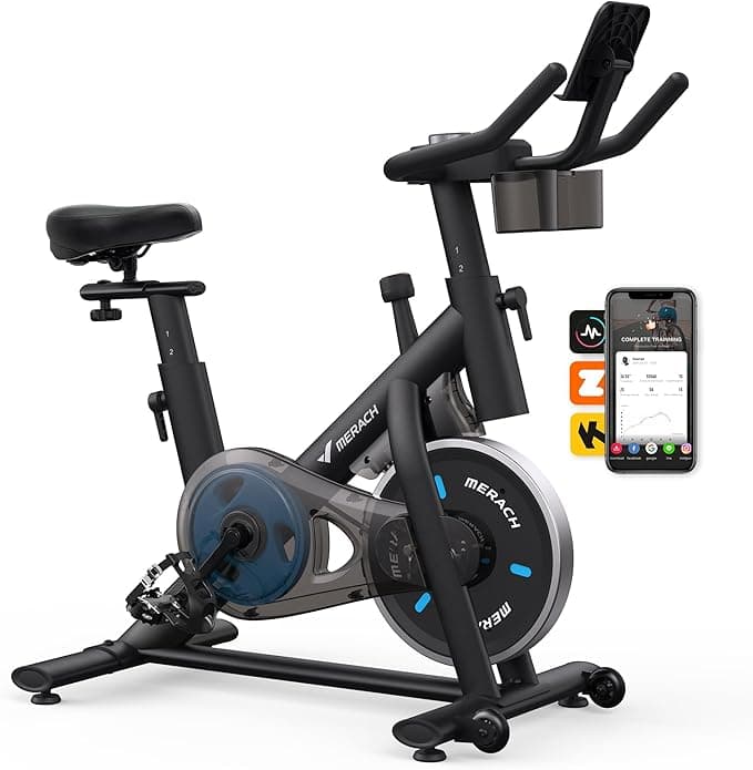 MERACH Indoor Cycling Bike with Exclusive App, Brake Pad Resistance, 300LB Capacity