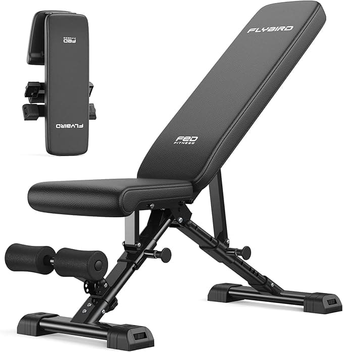 FLYBIRD WB5 Weight Bench, ASTM-Certified 800LBS Adjustable Foldable Workout Bench, 90° to -30° FID with 30in Extended Backrest