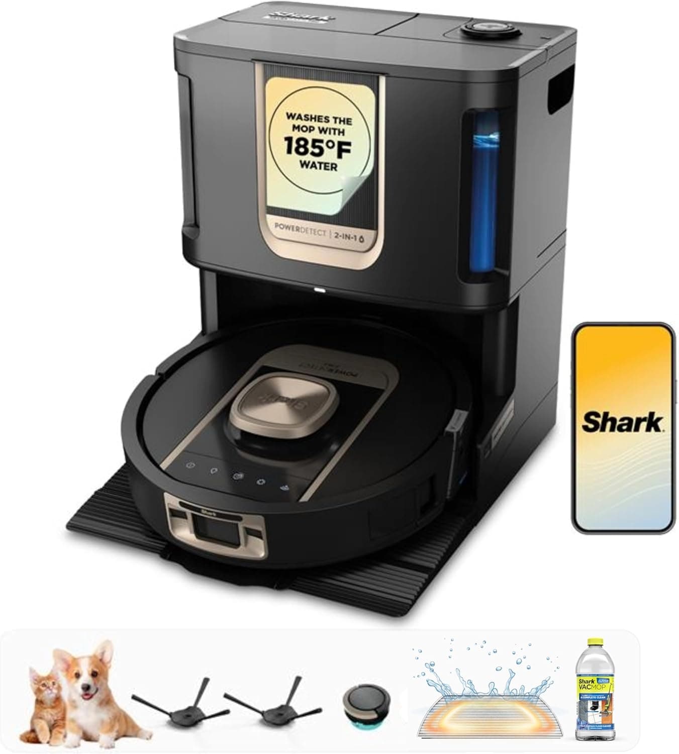 Shark Robot Vacuum & Mop Combo, PowerDetect ThermaCharged NeverTouch Pro, Self-Emptying, Self-Refill with Heated Mop Cleaning, 60-Day Capacity, 30-Day Tank, 6 Power Detect Technologies, Black, RV2920XE