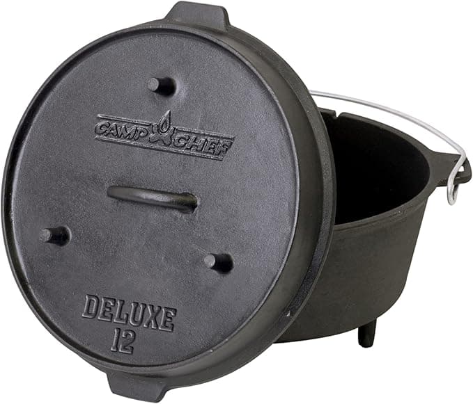 Camp Chef DO-12 12-inch Pre-Seasoned Cast Iron Camp Dutch Oven with Lift Tool