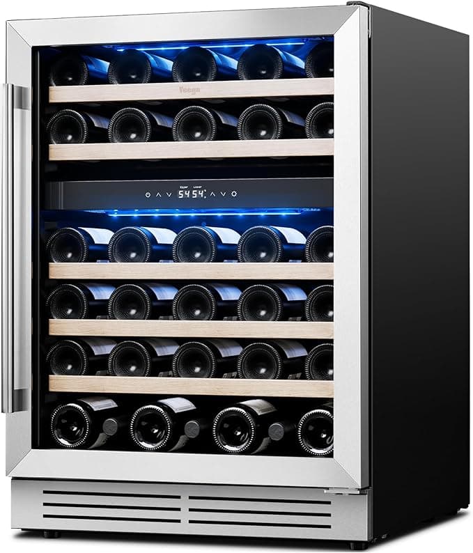 Yeego Wine Fridge Cooler - 24 Inch Dual Zone Wine Fridge Hold 52 Bottles, 40-65°F Wine Refrigerator Glass Door, Built in, Freestanding Under Counter Fridge