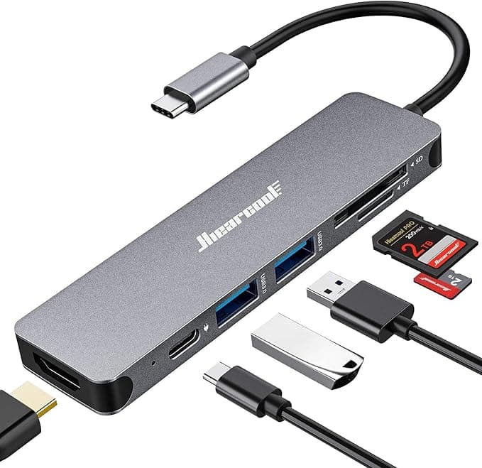 Hiearcool USB C Hub for MacBook – 7-in-1 USBC Adapter with 4K HDMI, 100W PD, USB 3.0 5Gbps Ports, SD/TF Card Reader