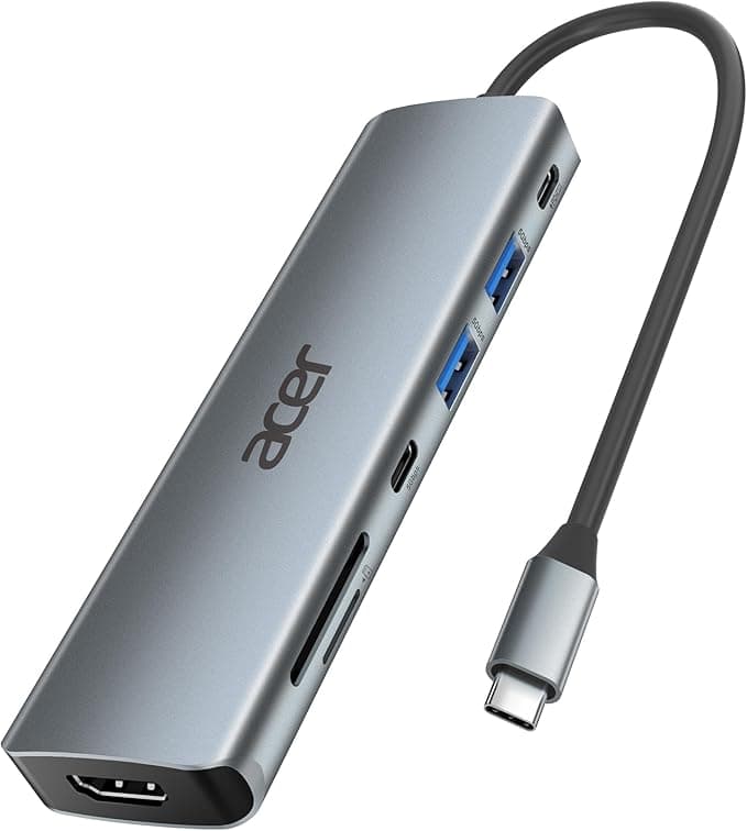 Acer USB C Hub, 7 in 1 Multi-Port Adapter for Laptop, 4K, HDMI Splitter with 2 USB A 3.1 & Type-C to HDMI Data Port, PD 100W Charging, SD Card Reader for Computer, Desktop, Space Grey