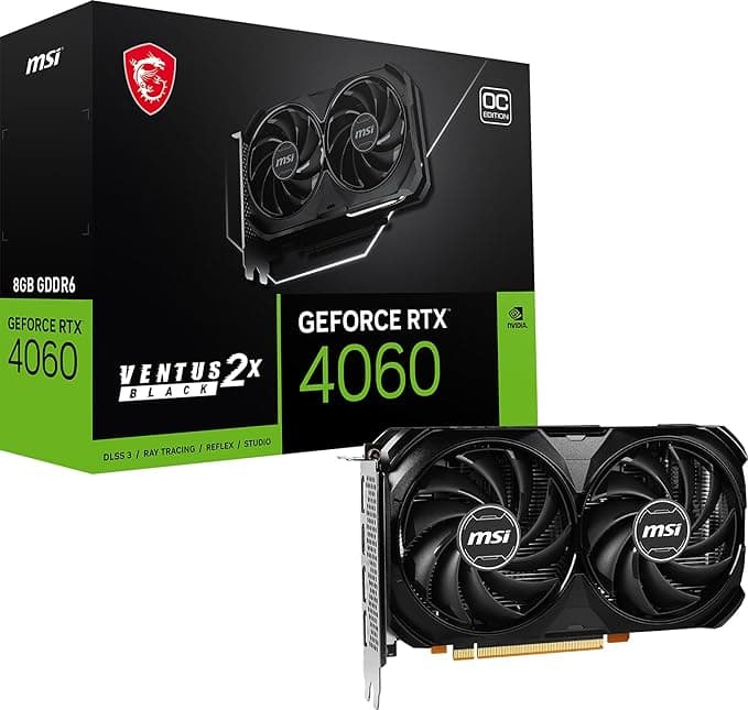 MSI Gaming GeForce RTX 4060 8GB GDDR6 Ventus 2X Black OC Graphics Card (128-Bit, Ada Lovelace Architecture)