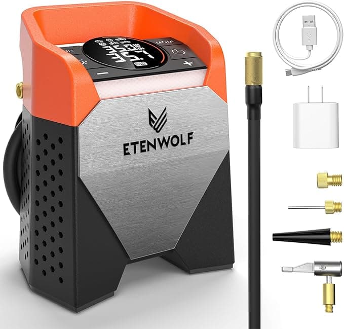ETENWOLF Zephyr S5 Heavy-Duty Tire Inflator Portable Air Compressor, 160PSI & 15600mAh Cordless Air Pump with LED Light