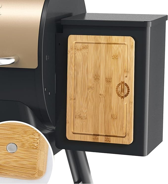 Magnetic Bamboo Cutting Board for BBQ – Attaches to Grill Side with 8 Strong Magnets, Compatible with Traeger and Pit Boss