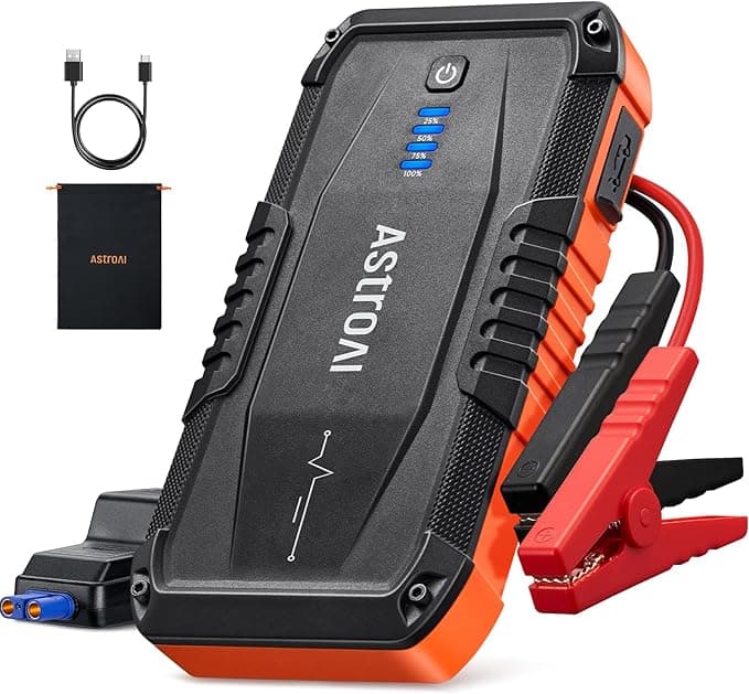 AstroAI S8 Car Battery Jump Starter, Car Jumper Starter Battery Pack for Up to 6.0L Gas & 3.0L Diesel Engines, 12V Portable Jump Box with 3 Modes Flashlight and Jumper Cable (Orange)