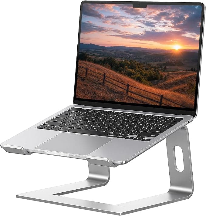 SOUNDANCE Laptop Stand, Aluminum Computer Riser, Ergonomic Laptops Elevator for Desk, Compatible with 10 to 15.6 Inches Notebook, Silver