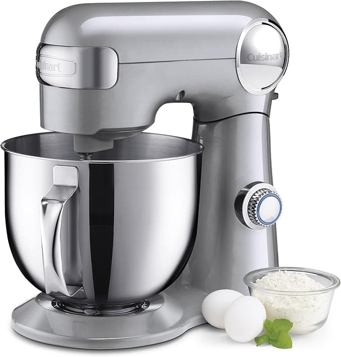 Cuisinart Stand Mixer SM-50BCNAS, 12 Speeds, 5.5-Quart Mixing Bowl, Chef's Whisk, Flat Mixing Paddle, Dough Hook, Splash Guard with Pour Spout, Silver Lining