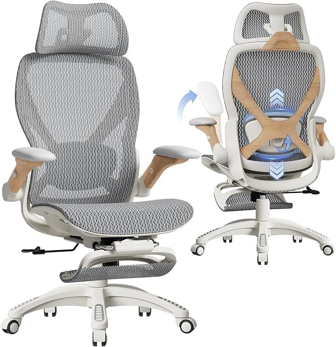 ELABEST X100 Ergonomic Office Chair with Footrest, Big and Tall Home Desk Chair with 5D Flip-Up Arms, Adjustable 3D Lumbar Support, High Back