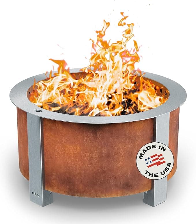 Breeo X Series 24 27.5" Smokeless Fire Pit — Corten Steel, Compatible with Breeo Cooking Accessories, Made in USA