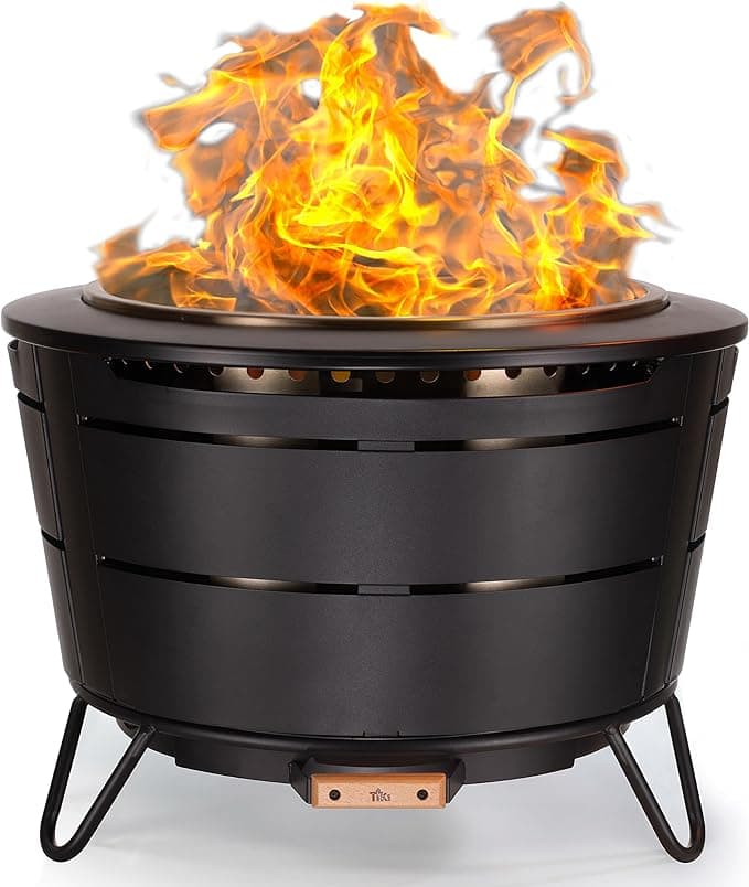 TIKI 27.5" Reunion Smokeless Fire Pit — Wood Burning, 16-Gauge Stainless Steel, Removable Ash Pan, Cover Included