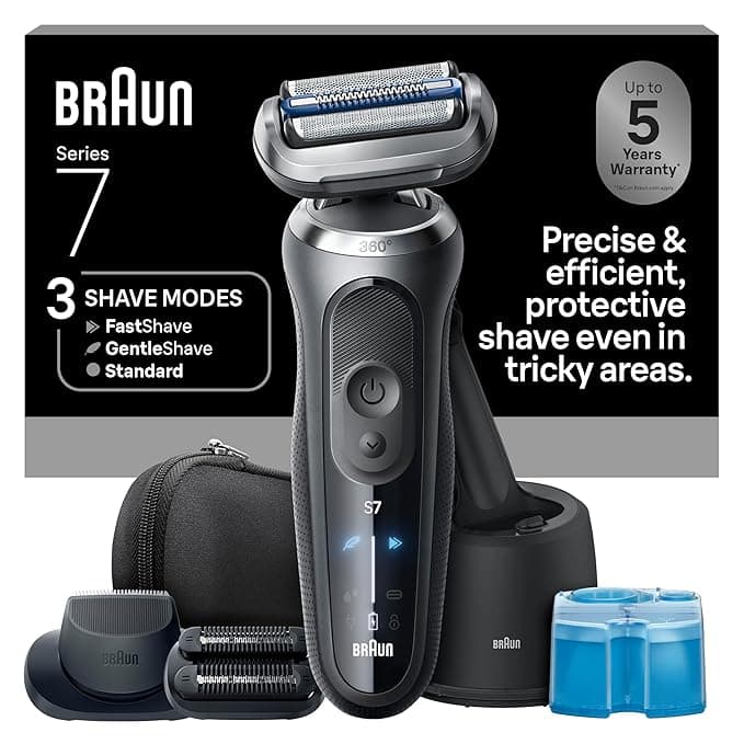 Braun Electric Razor for Men Series 7, Electric Shaver, Extra Head, Precision Trimmer, 4-in-1 Clean & Charge Center, Case, S7 7187ps
