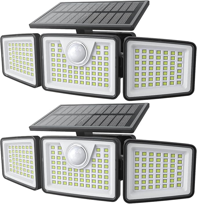 daphino 2500LM Solar Lights Outdoor with Motion Sensor, 3 Head 270 Degree Wide Angle Street Area Lights, IP65 Waterproof (2 Pack)