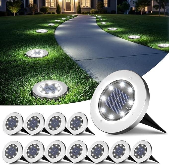 INCX 4.6 inch Solar Lights Outdoor Waterproof, 12 Pack Solar Garden Lights Landscape Lighting for Patio Pathway Yard (Cold White)