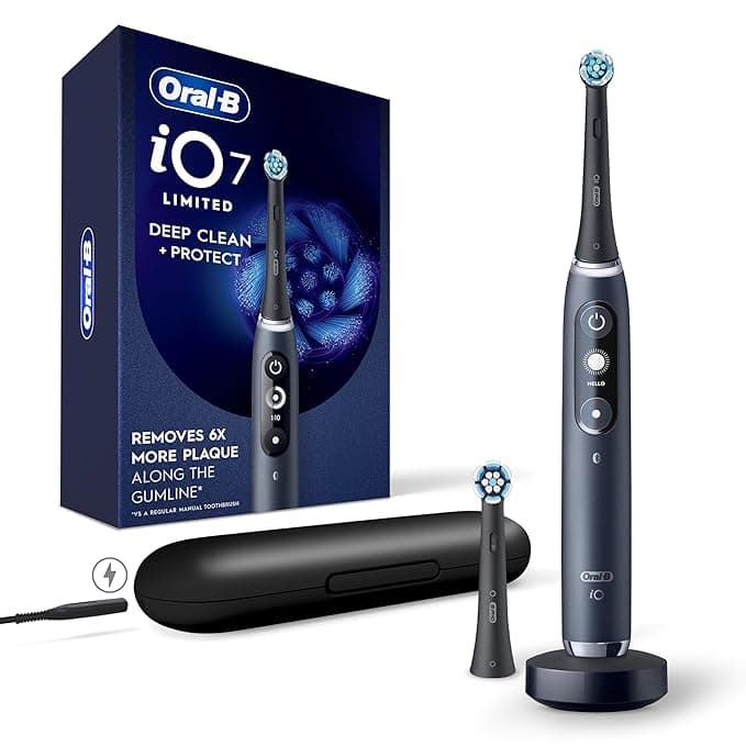Oral-B iO Deep Clean + Protect Rechargeable Electric Toothbrush, iO Series 7, 2 Replacement Brush Heads, Charging Travel Case, Black