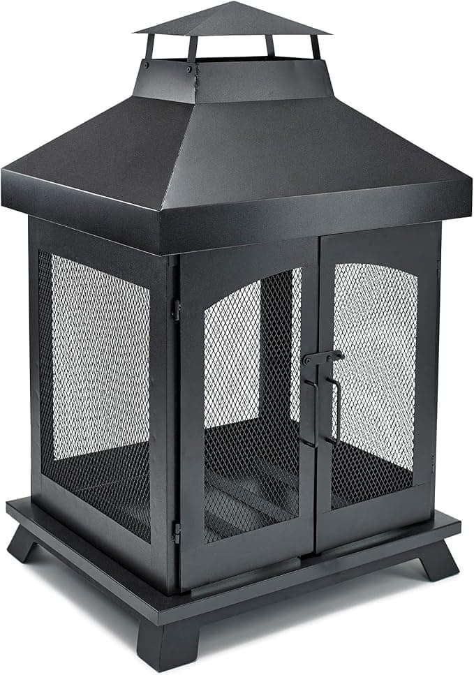 Endless Summer 45" Wood Burning Steel Outdoor Fireplace — Classic Firehouse Design, Ample Firebox for Larger Logs