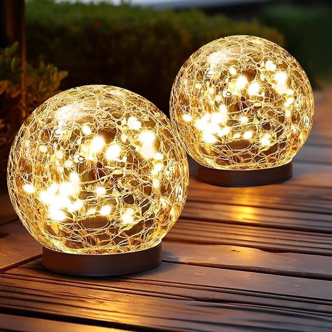 JKIMK Solar Globe Lights Outdoor Waterproof, Solar Balls Garden Cracked Glass Ball Solar Orbs, Patio and Yard Backyard Decor