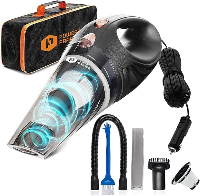 THISWORX Car Vacuum Cleaner - Portable, High Power, Handheld Vacuums w/ 3 Attachments, 16 Ft Cord & Bag - 12v, Auto Accessories Kit for Interior Detailing