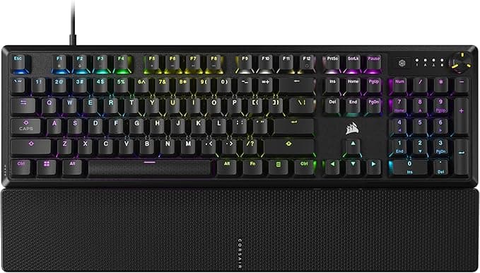 CORSAIR K70 CORE RGB Mechanical Wired Gaming Keyboard with Palmrest - Pre-Lubed MLX Red Linear Switches, Sound Dampening, Media Control Dial - Black