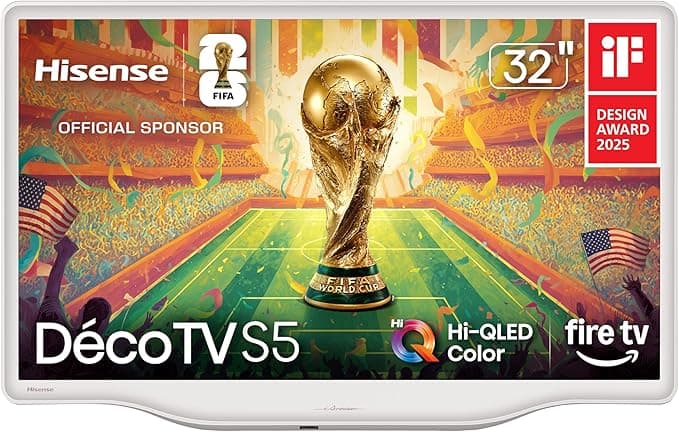 Hisense 32" S5 DecoTV Series Hi-QLED FHD Smart Fire TV (32S5QF) — Morandi White Art-Inspired Design