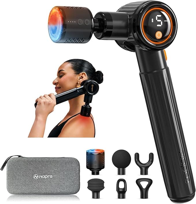 NAPRE Massage Gun with Heat and Cold, Extension Handle, and 3 Adjustable Angles