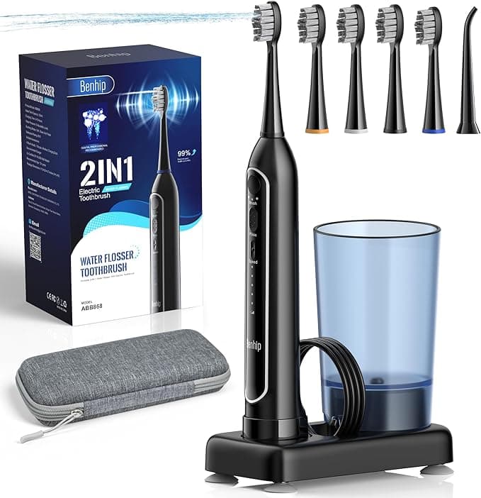 Electric Toothbrush with Water Flosser Combo - Sonic Toothbrush for Adults, Cordless Water Flosser, 3 Brushing Modes, Travel Case Included