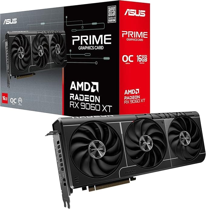 ASUS Prime Radeon RX 9060 XT 16GB GDDR6 OC Edition Graphics Card (PCIe 5.0, HDMI/DP 2.1, 2.5-Slot, Axial-tech Fans, Dual BIOS)