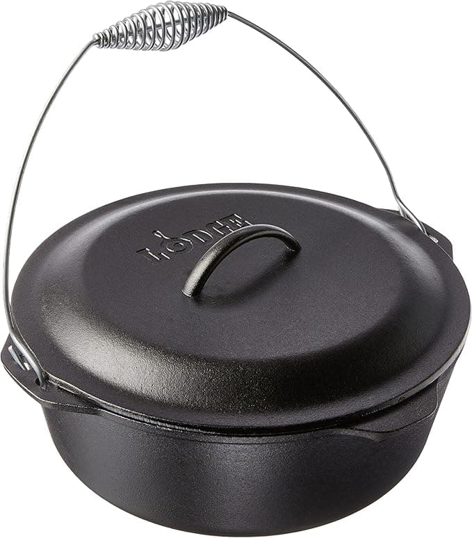 Lodge 9-Quart Pre-Seasoned Cast Iron Dutch Oven with Wire Bail Handle for Stove, Oven, Grill, or Campfire