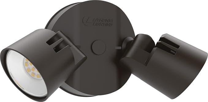 Lithonia Lighting HomeGuard 2-Light LED Outdoor Flood Light — Motion Sensor, 4000K, Round Heads, Dark Bronze