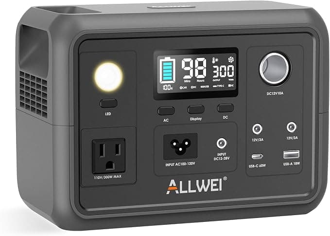 ALLWEI Portable Power Station 300W, 256Wh Solar Generator LiFePO4 Battery