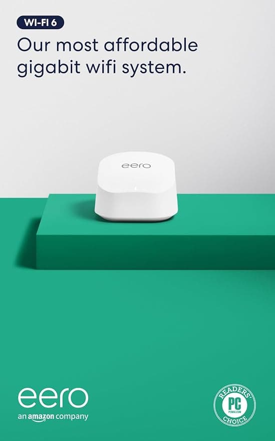 Amazon eero 6+ Mesh WiFi Router, Gigabit, 1,500 sq ft, 1-Pack